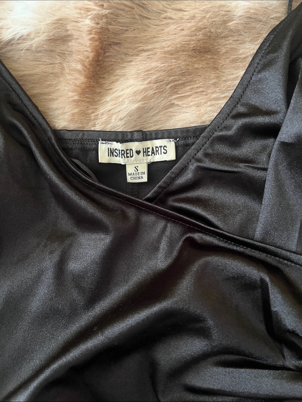 Inspired Hearts Black Satin Mini Dress with Side Ruching - Picture 2 of 5